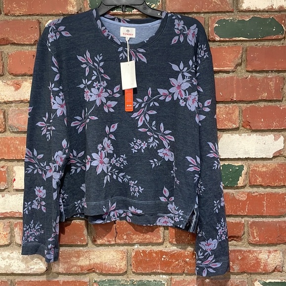 Sundry Dark Floral Striped Jogger Pants & sweatshirt set Navy Pink 2 piece Large - Picture 11 of 11